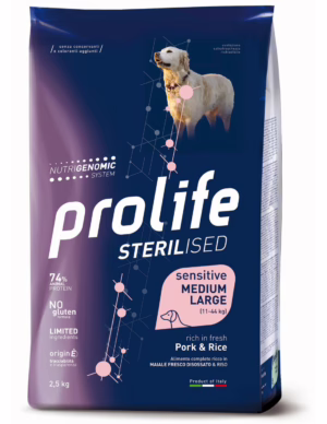 Prolife sterilised medium e large maiale e riso 12kg