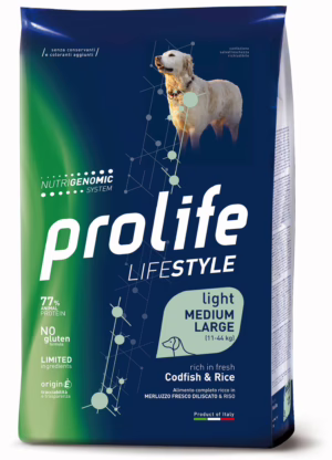 Prolife lifestyle adult medium e large light merluzzo e riso 12kg
