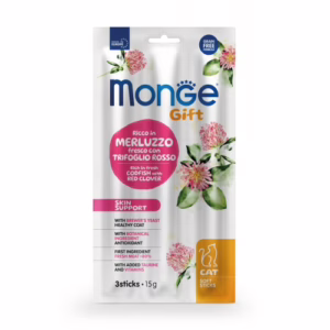 Monge gift soft sticks skin support merluzzo e trifoglio rosso 15g
