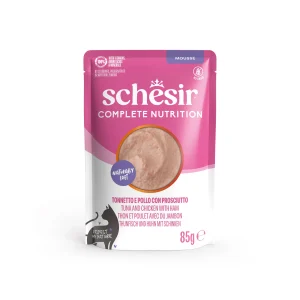 Schesir Complete Nutrition Mousse Tonno, Pollo e Prosciutto 85g