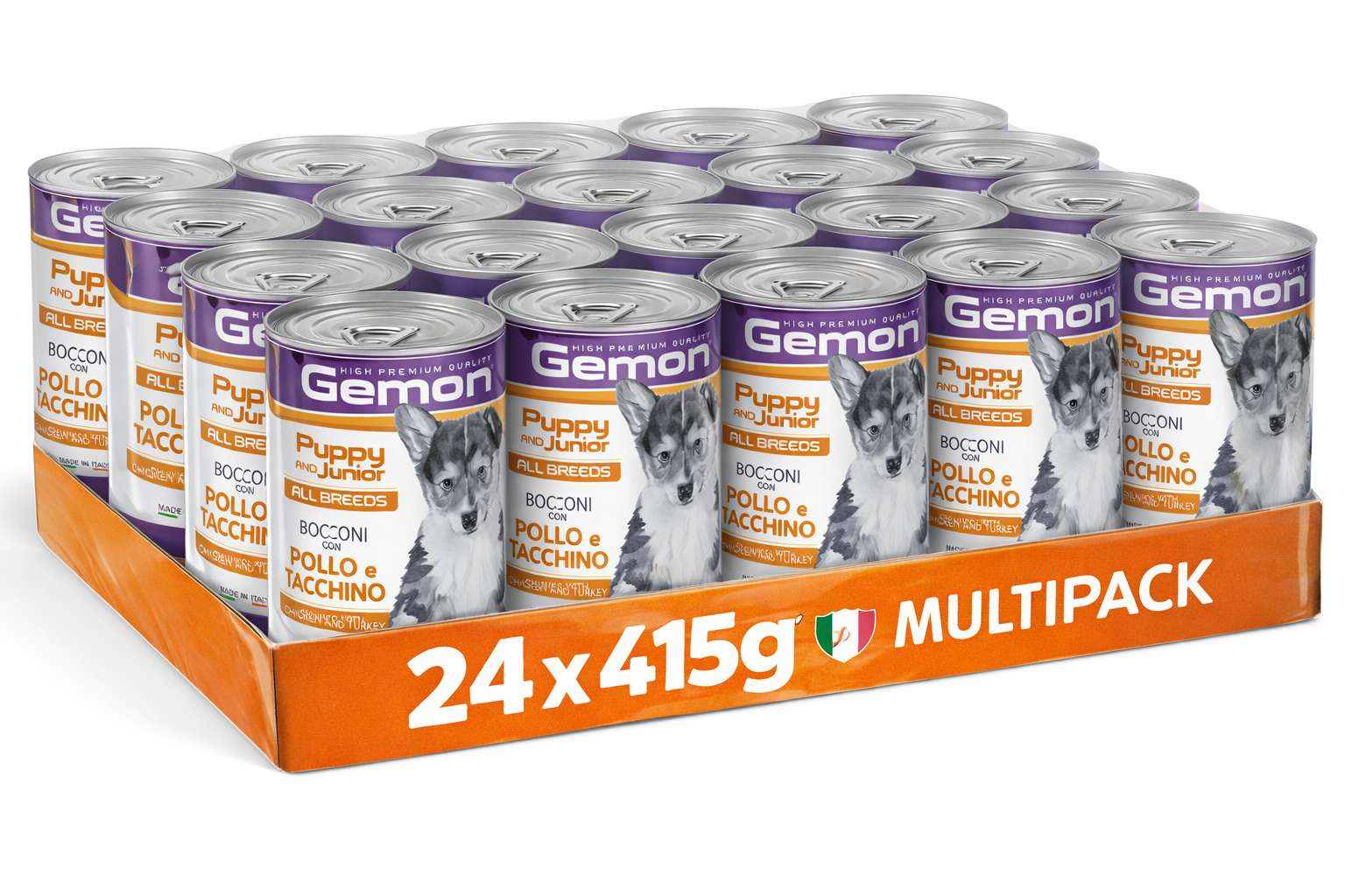 Gemon All Breeds Puppy & Junior Bocconi con Pollo e Tacchino 24x415g