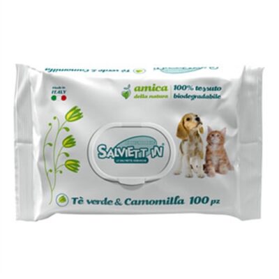Salviette Igienizzanti XXL per Cani - Tè Verde e Camomilla - 100 Pezzi