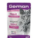Gemon Bocconcini Alimento Umido per Gatti 100g – Bocconi in Salsa Completi e Gustosi - Maiale-Adult