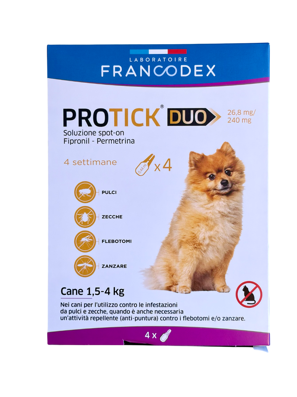 Protick Duo 1,5-4Kg, 4x240mg - Antiparassitario per Cani