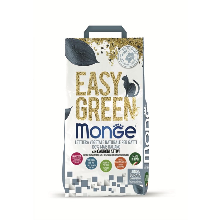 Monge Easy Green Lettiera Vegetale con Carboni Attivi 7kg – Agglomerante e Biodegradabile per Gatti