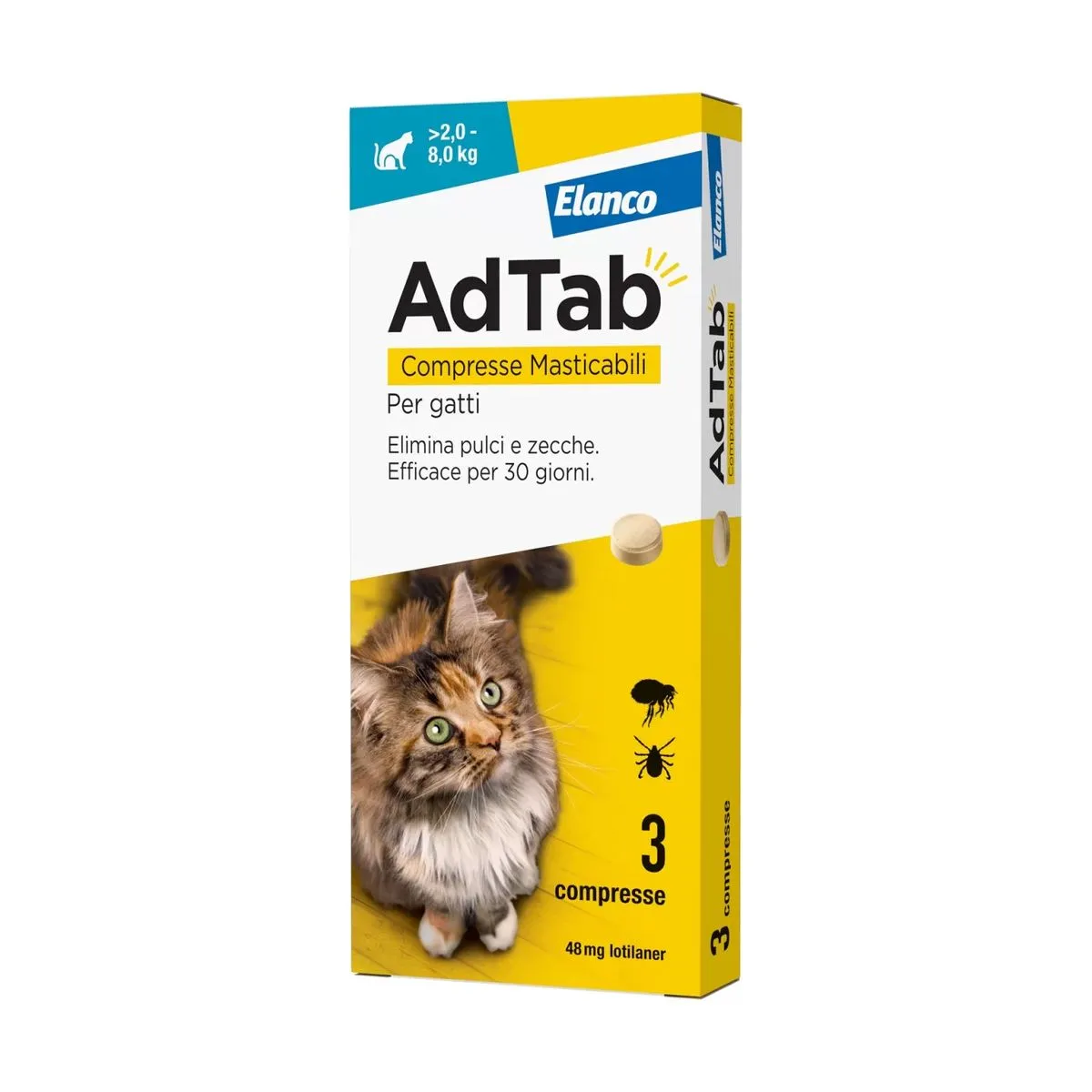 Adtab Gatto ≫2-8 Kg, 3cpr Antiparassitario Masticabile