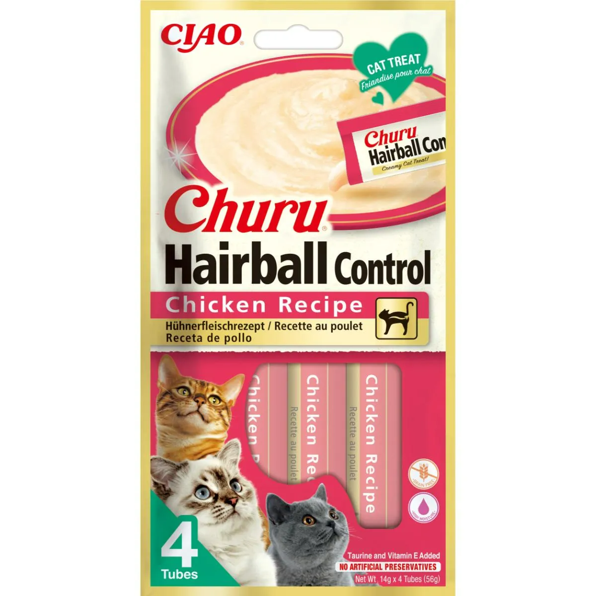 Churu Snack Cremoso Hairball con Pollo 4x14g